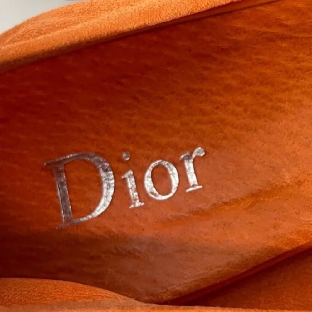 Christian Dior Ballet Flats Orange Suede Bow Ribbon Women's‎ Size 39 EU/9 US